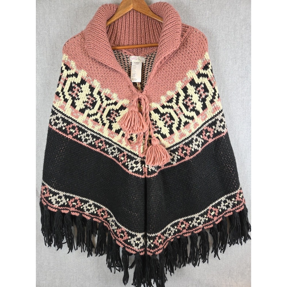 Free People High Life Fair Isle Poncho Cape Boho Fair Isle Tassels Fringe